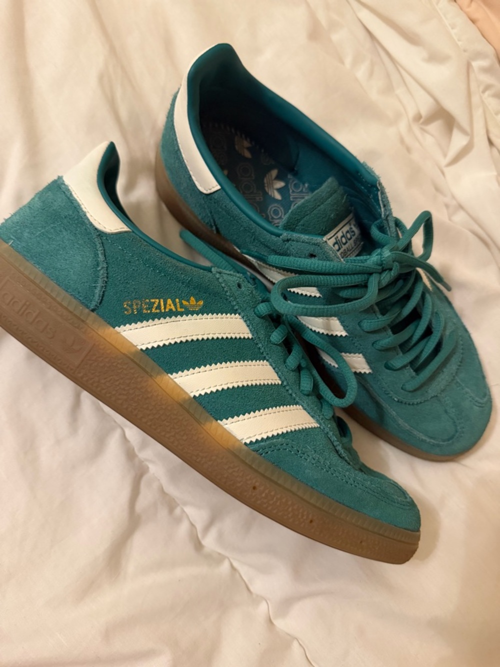 adidas Teal Suede Spezial Sneakers with White Stripes